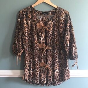 Kaktus Leopard Print Holes Cardigan Jacket Top Cover Up 3/4 Sleeves Size Large S